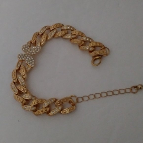 Butterfly Rose Gold Tone Rhinestone Bracelet - Picture 6 of 12